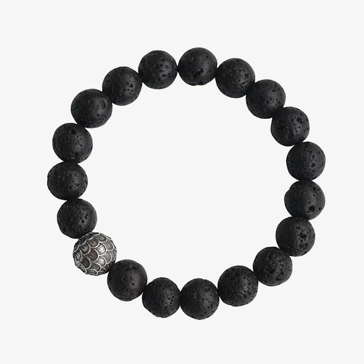 Armband Lavastein – Heilung schwarze Perlen silberne Akzentperle elastisch
