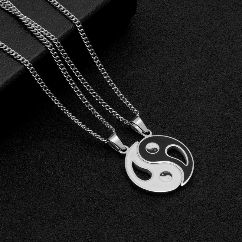 Kette Yin Yang Stein – Bild 7 – Silberne Kette Yin Yang Stein Anhänger zwei Teile teilbar Freundschaftskette
