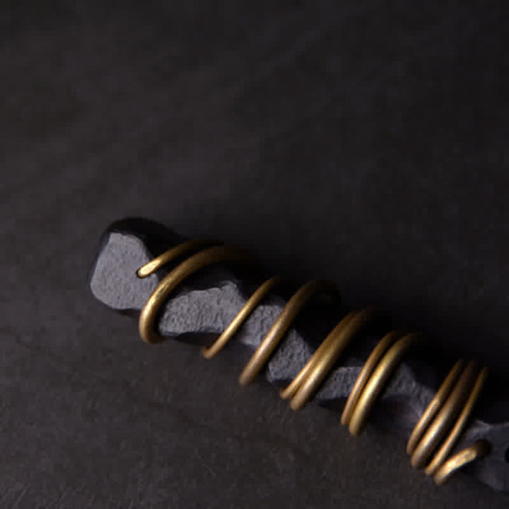 Kette Ebenholz Kupfer Buddha – Harmonie & Frieden – Bild 7 – Goldene Spirale Feder Kupfer Naturstein grauer Anhänger Schmuck