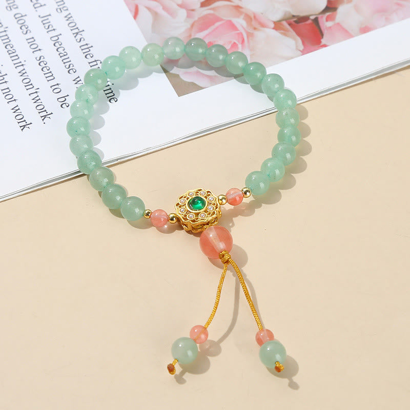 Armband Grüner Aventurin – Glück Balance mit rosafarbenen Perlen elegant.