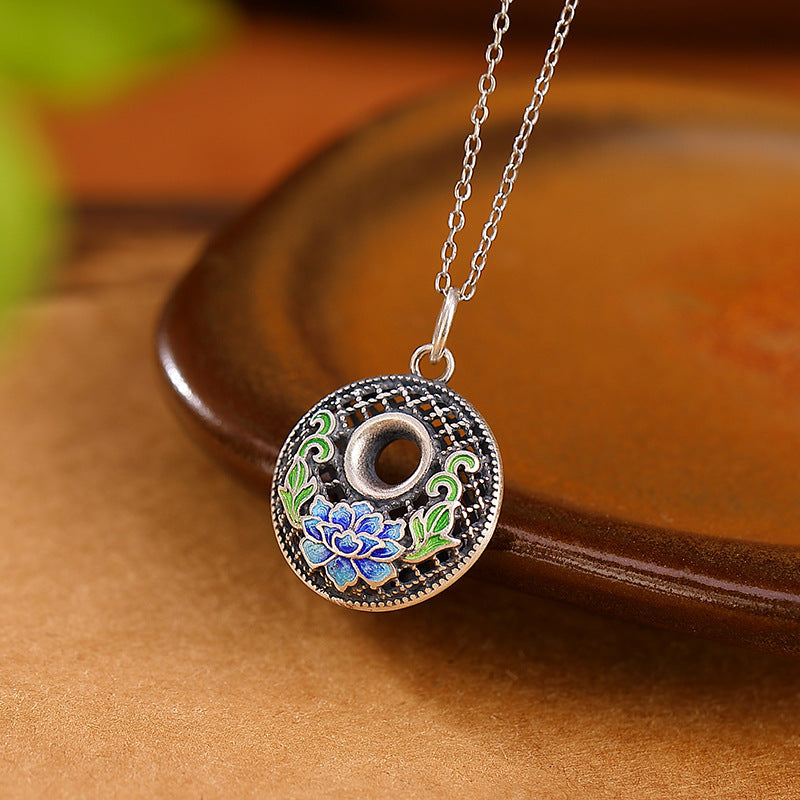 Schmuck Anhänger Lotus Blüte Grün Holz Kette