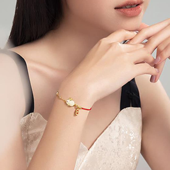 Armband Weißer Jade Hase Rotfaden & Fröhlichkeit