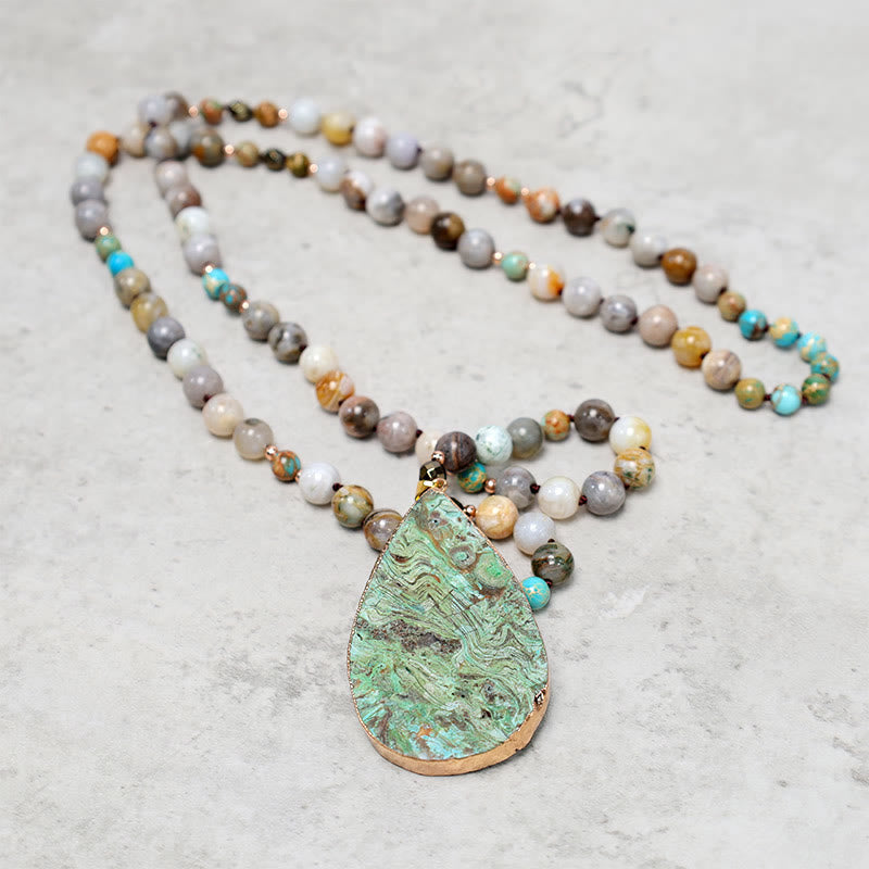 Armband Ocean Picasso Jaspis mit Perlen Anhänger Flatlay Naturstein