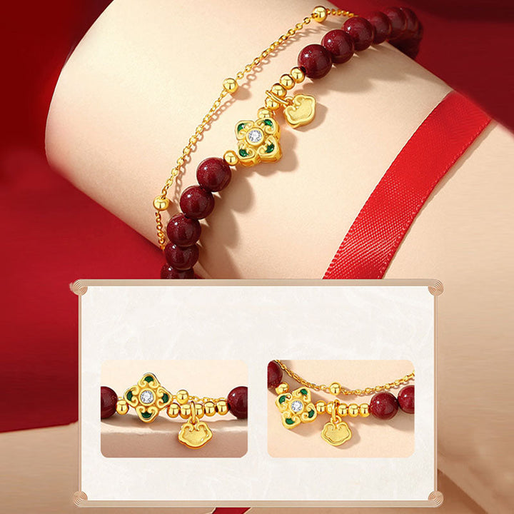 Armband 925 Silber Zinnober Kleeblatt – Liebe & Segen