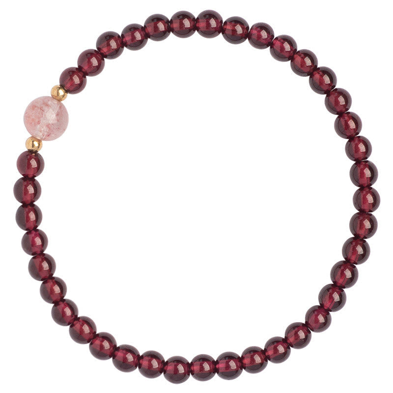 Armband Erdbeerquarz Granat – Ruhe rote Perlen elastisch natürlich elegant