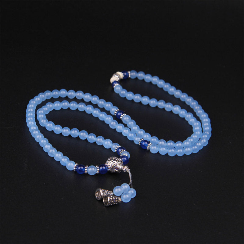 Mala 108 Perlen Kristall Blue Crystal Heilstein Armband Schmuck Handarbeit elegant