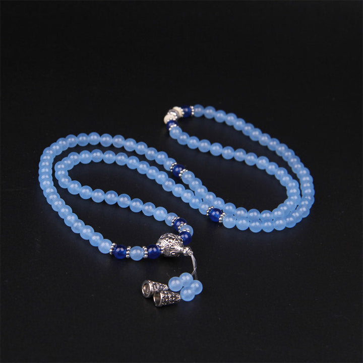 Mala 108 Perlen Kristall Blue Crystal Heilstein Armband Schmuck Handarbeit elegant