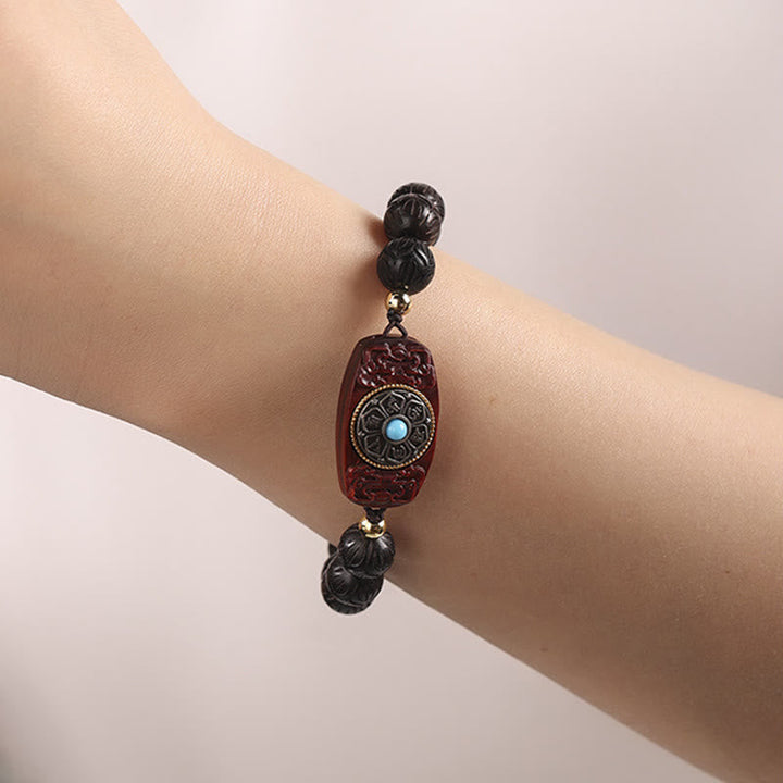 Armband Sandelholz Ebenholz Om Mani Padme Hum elastisch Handgelenk getragen