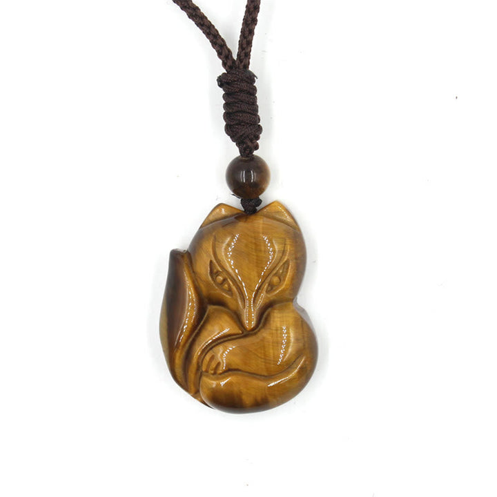 Kette Obsidian Tigerauge Fuchs – Bild 7 – Kette Tigerauge Fuchs Anhänger Schnur Natur Stein Schmuck Braun