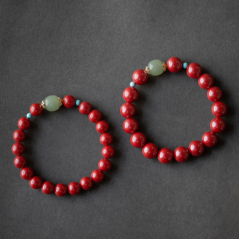 Armband Grüner Aventurin Zinnober – Glück rote Perlen elastisch elegant.