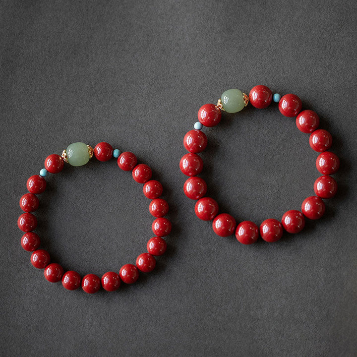 Armband Grüner Aventurin Zinnober – Glück rote Perlen elastisch elegant.