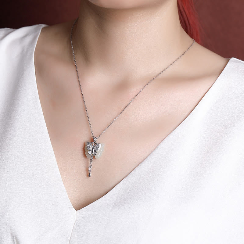 Schmetterling Anhänger Halskette Schmuck Silber Jade
