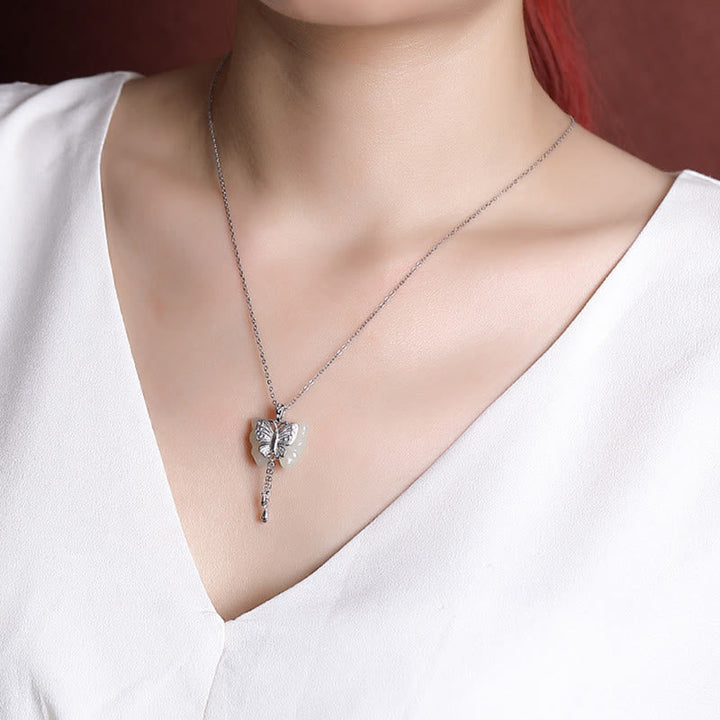Schmetterling Anhänger Halskette Schmuck Silber Jade