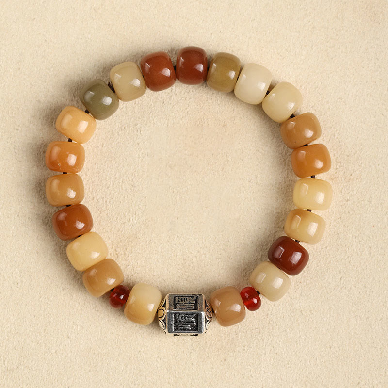 Bodhi Om Mani Padme Hum Armband mit Natursteinen und Silberperle elastisch
