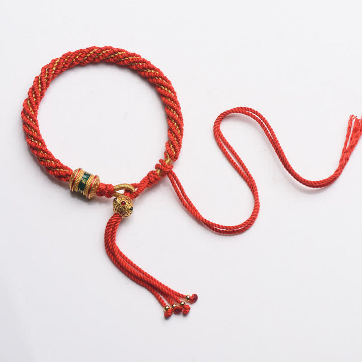 Rotes Tibet Gebet Rad Armband mit goldenen Perlen Glück