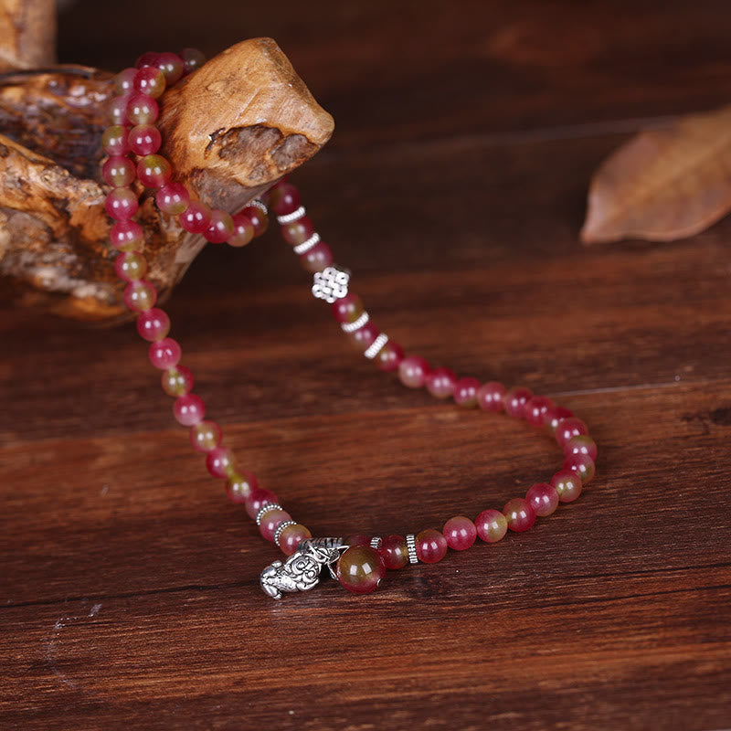 Watermelon Tourmaline PiXiu Elephant Armband mit roten Perlen Naturstein elegant