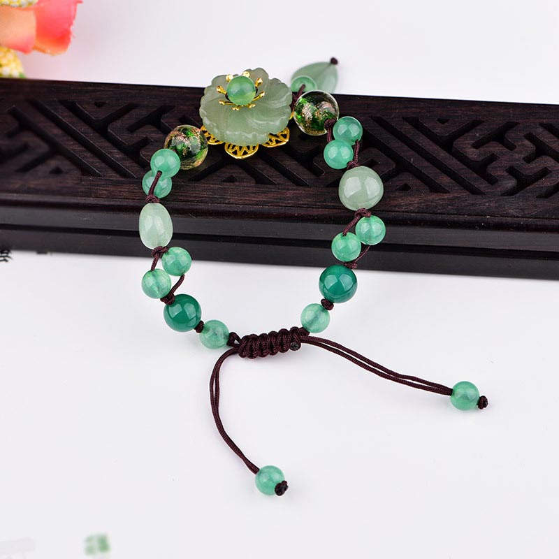 Armband Grüner Jade Glück Blume Anhänger