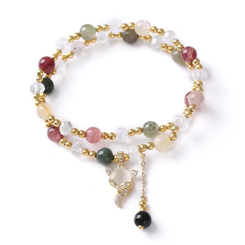 Armband Fuchs – Schutz mit Natursteinen und goldfarbenen Perlen elastisch.