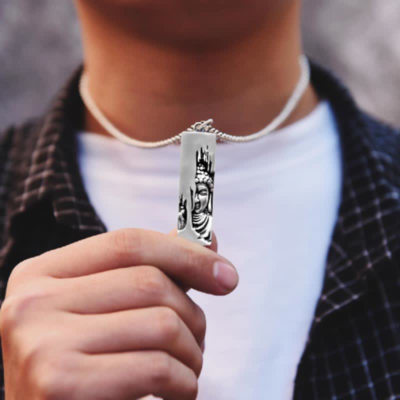 Silber Kette mit Buddha Anhänger Kraft Schutz Halskette getragen