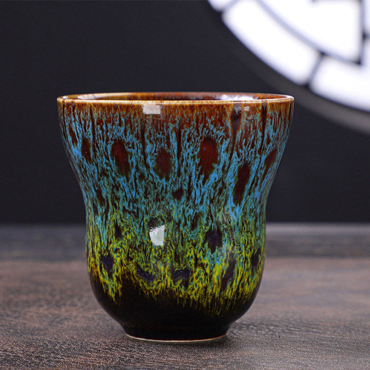 Teetasse Mit Henkel Vintage Keramik Ofenglasur Blau Gelb