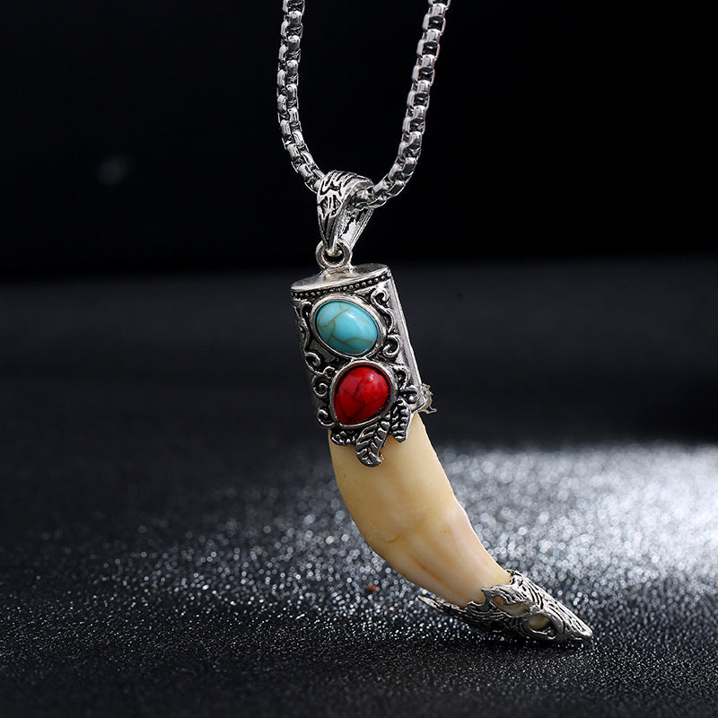 Kette Titanium Wolf Zahn Balance Türkis Silber