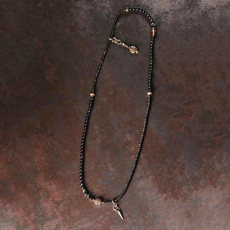 Armband Obsidian Kupfer mit Spitzanhänger schwarze Perlen