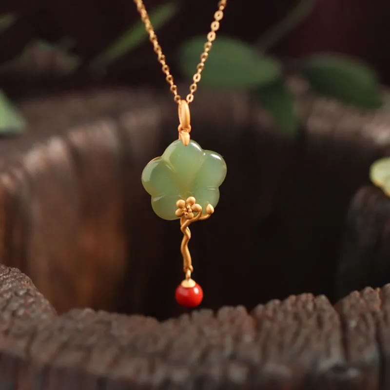 Jade Grün Blume Roter Achat Vintage Kette