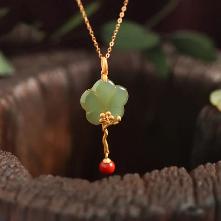 Jade Grün Blume Roter Achat Vintage Kette