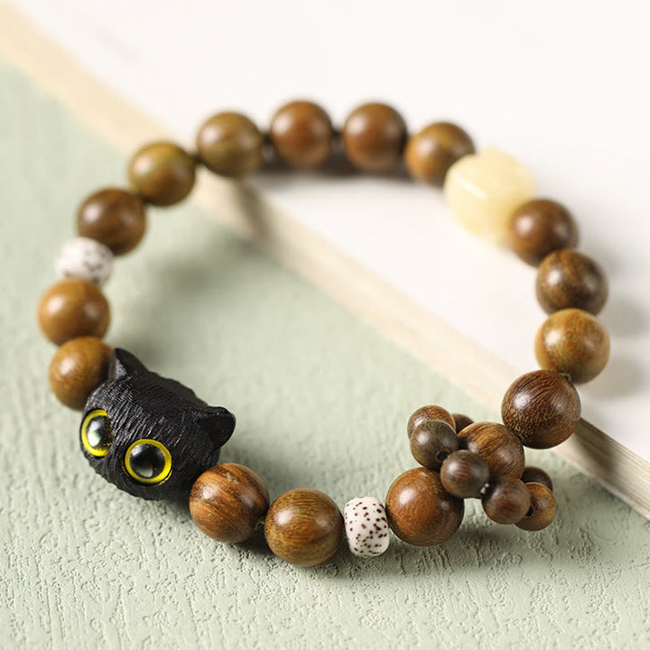 Armband Sandelholz Ebenholz Katze Perlen elastisch natürlich