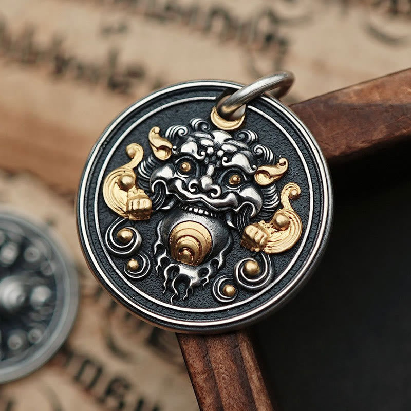 Anhänger Kette schwarze Obsidian Kirtimukha Schutz Silber Gold