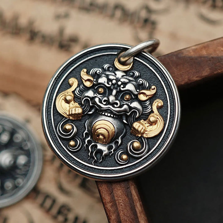 Anhänger Kette schwarze Obsidian Kirtimukha Schutz Silber Gold