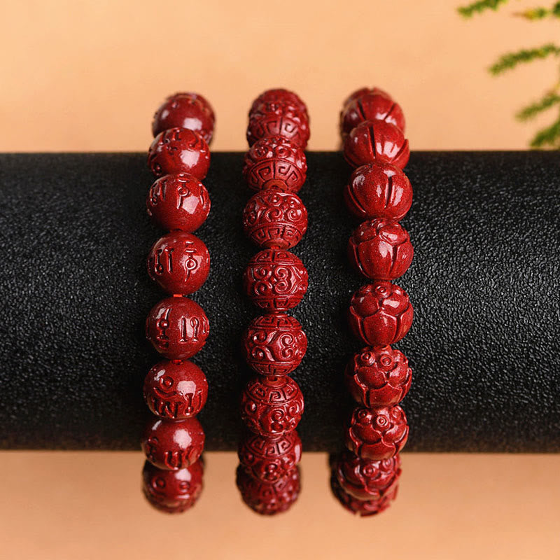Rotes Zinnober Armband Zinnober Om Mani Padme Hum – Segen elastisch