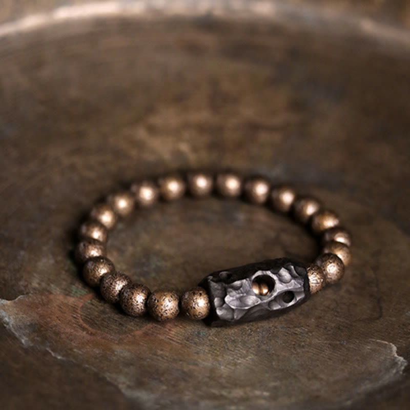 Kupfer Perlen Armband mit Ebenholz Schädel Charm Frieden Balance Energie