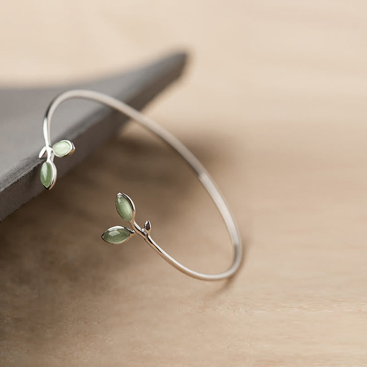 Silber Armband Blatt Katzenauge grün elegant minimalistisch Design