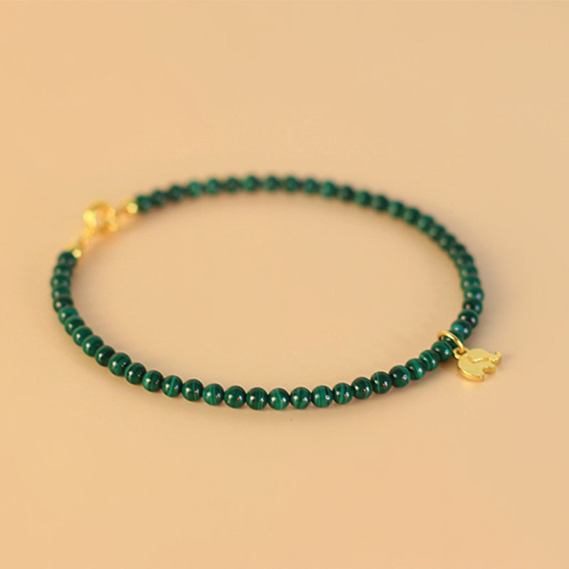 Armband Malachit Elefant grüner Stein goldene Elefant Charm elastisch