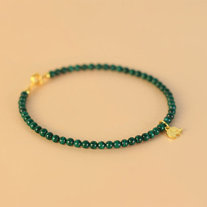 Armband Malachit Elefant grüner Stein goldene Elefant Charm elastisch