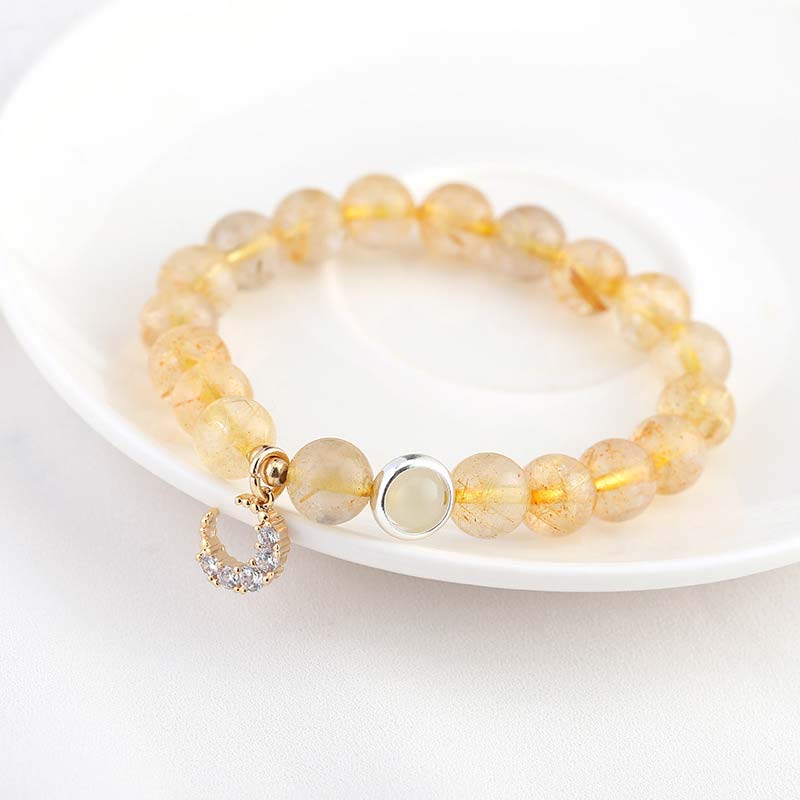 Armband Citrin Mond – Schutz & Glück goldene Perlen Naturstein elegant