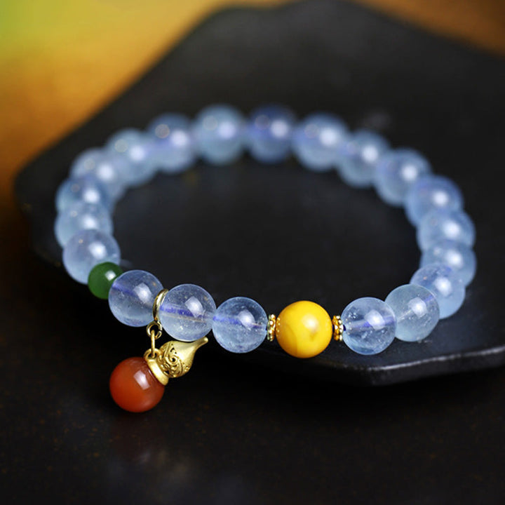 Armband Aquamarin Roter Achat – Frieden elastisch Naturstein getragen