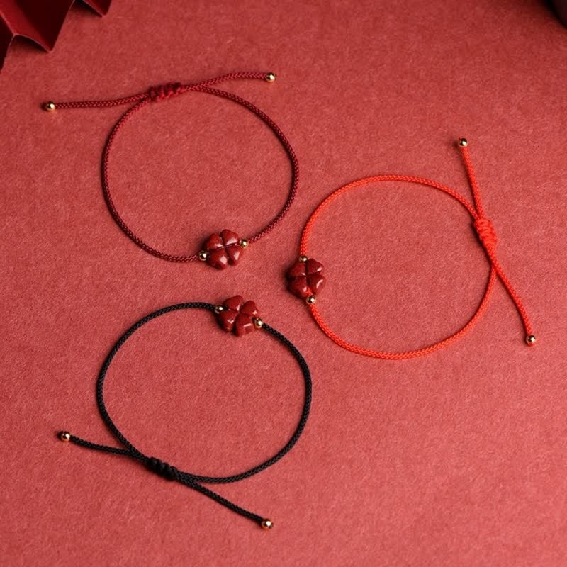 Armband Vierblättriges Kleeblatt Rot Schnur - Segen