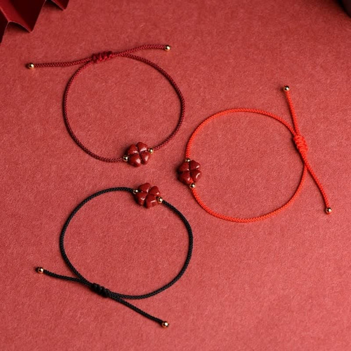 Armband Vierblättriges Kleeblatt Rot Schnur - Segen