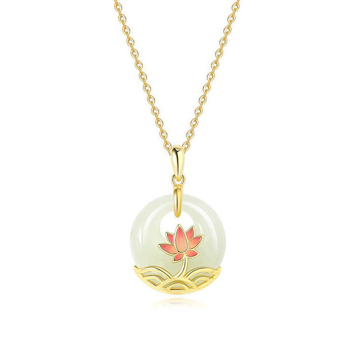 Kette 925er Silber Hetian Jade Lotus Segen gold rosa