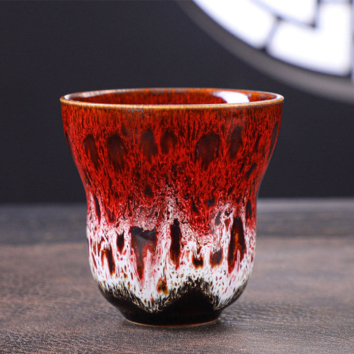 Teetasse Mit Henkel Vintage Keramik Ofenglasur Rot Weiß
