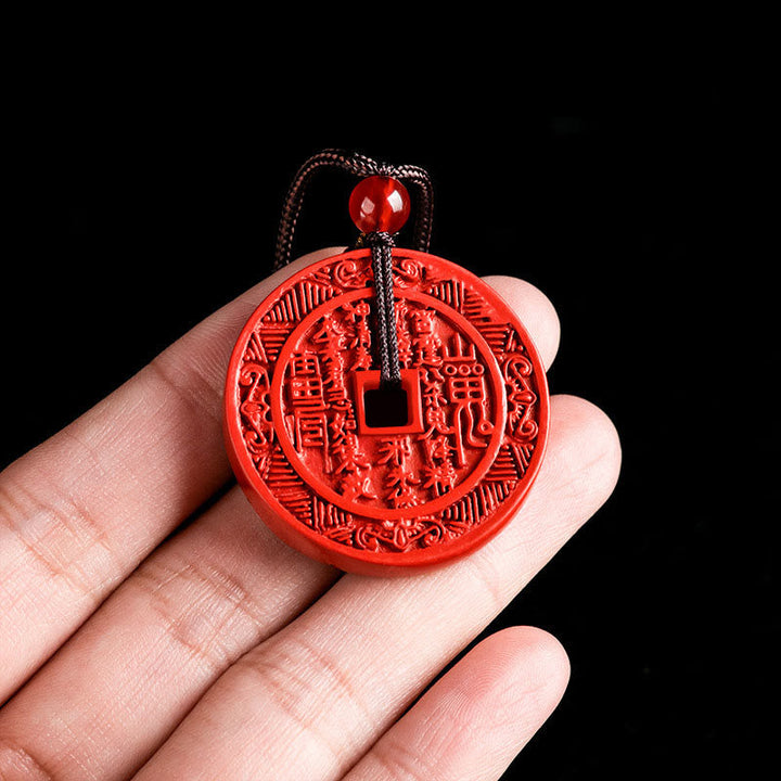Rote Bagua Kette Anhänger chinesischer Naturstein Medaillon Glück
