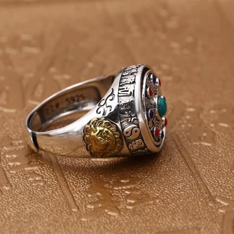 Ring Kupfer Bagua Münze bunte Steine Wohlstand Fengshui Schutz