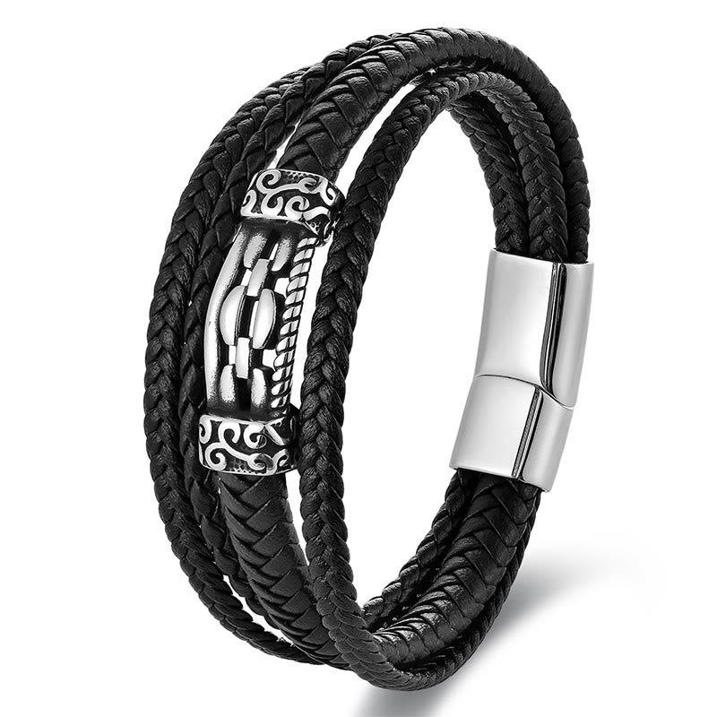 Schwarzes geflochtenes Armband Leder Chain Link – Balance mit Metallverschluss Schmuck