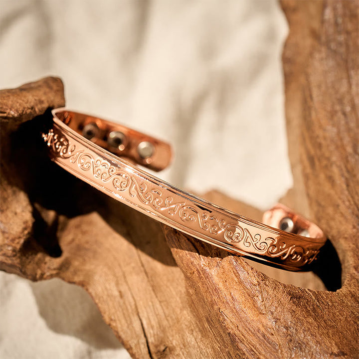 Armband Kupfer Engraved Patterned Balance graviertes Muster Handgelenk Schmuck Naturholz