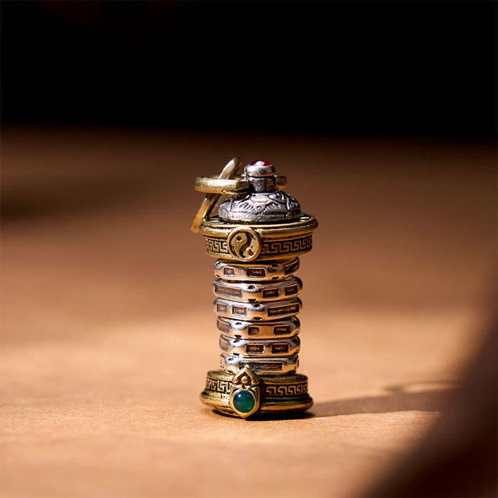 Drehbarer Yin Yang Anhänger Kupfer gold Naturstein Turm