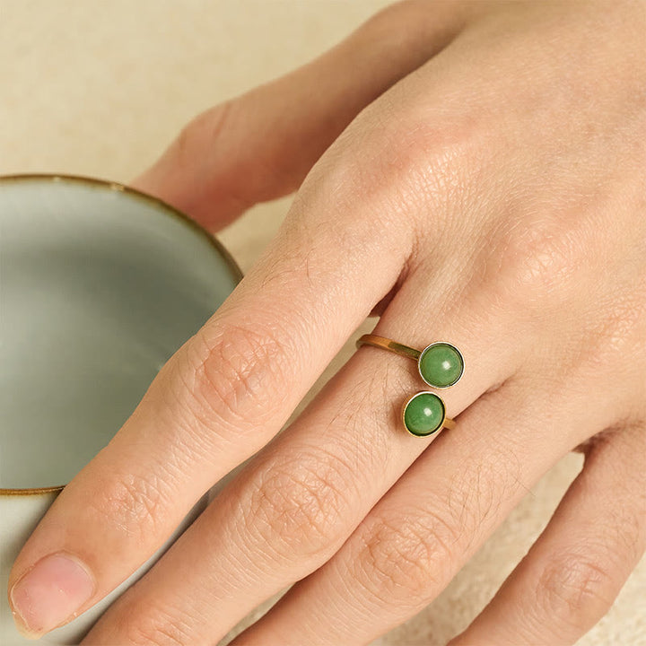 Ring Titanstahl grüne Jade Balance Ruhe Harmonie Schmuck
