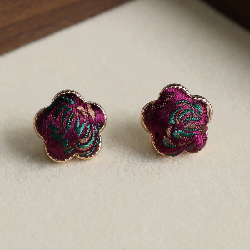 Ohrringe Songbrocade Blume Balance bestickt lila grün Boho Schmuck spirituell