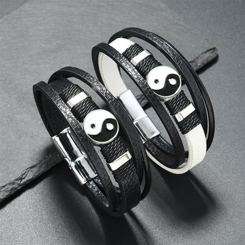 Armband Yin Yang Balance Harmonie Leder schwarz weiß Magnetverschluss Paar
